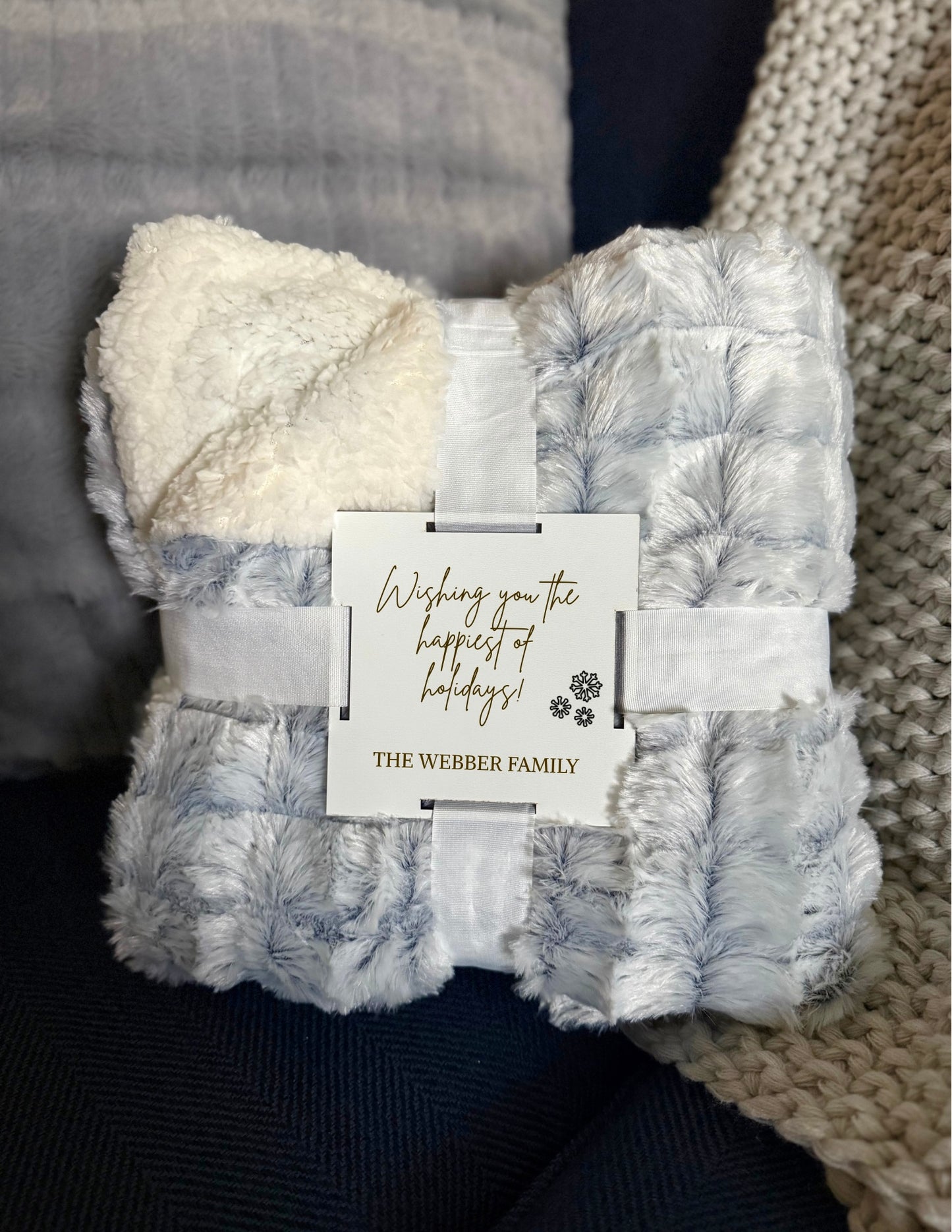 Sherpa Throw Blanket with Engraved Tag