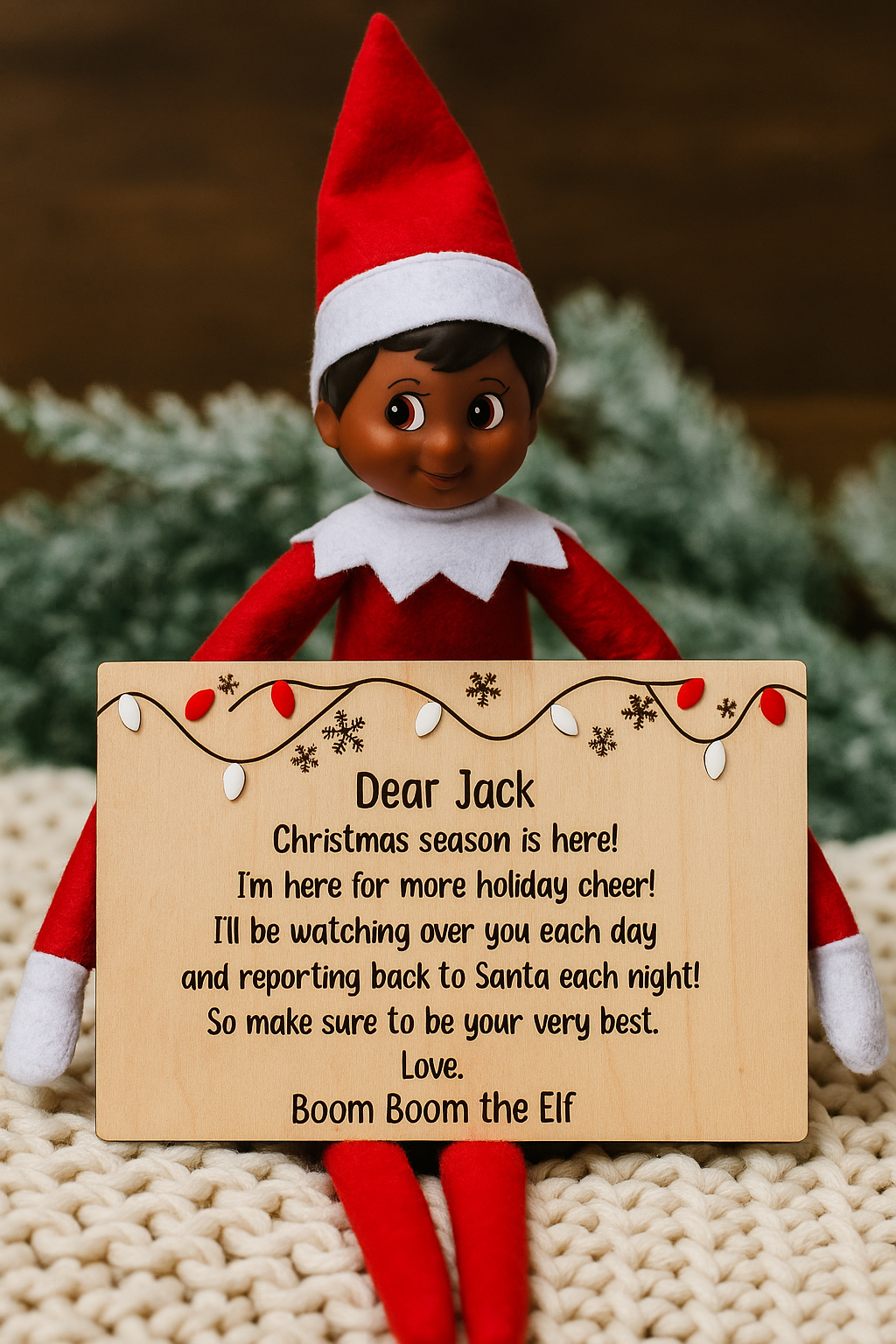 Elf Wooden Message Card