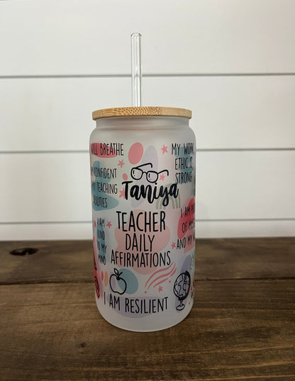 Glass Can Cup with Bamboo Lid